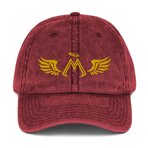 Maroon Vintage Cotton Dad Hat With Embroidered Gold MM Iconic Logo
