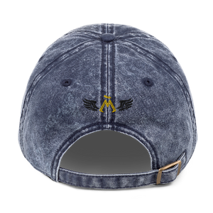 Navy Blue Vintage Cotton Dad Hat With Embroidered Gold-Black MM Iconic Logo