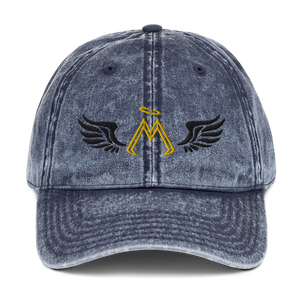 Navy Blue Vintage Cotton Dad Hat With Embroidered Gold-Black MM Iconic Logo