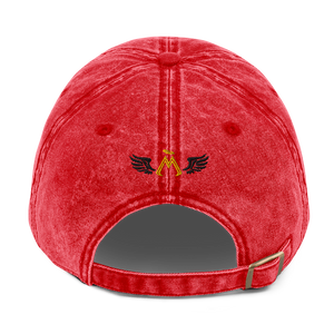 Red Vintage Cotton Dad Hat With Embroidered Gold-Black MM Iconic Logo