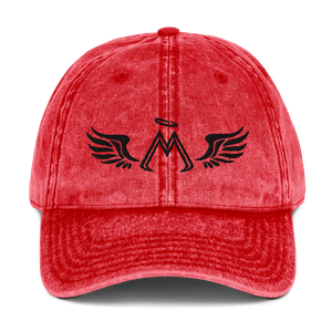 Red Vintage Cotton Dad Hat With Embroidered Black MM Iconic Logo