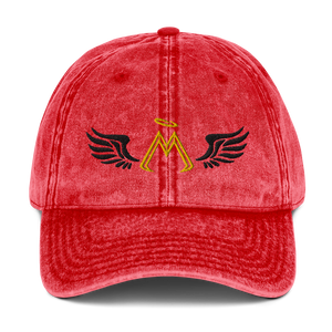 Red Vintage Cotton Dad Hat With Embroidered Gold-Black MM Iconic Logo