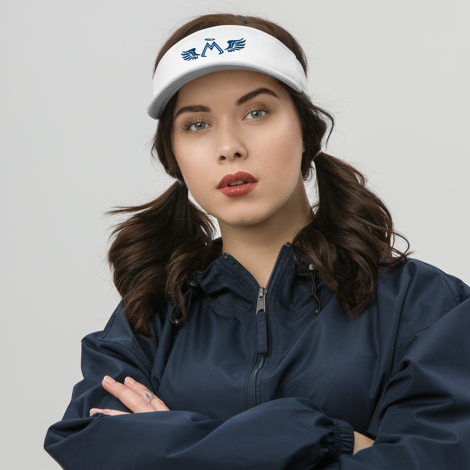 White Visor With Embroidered Blue MM Iconic Logo