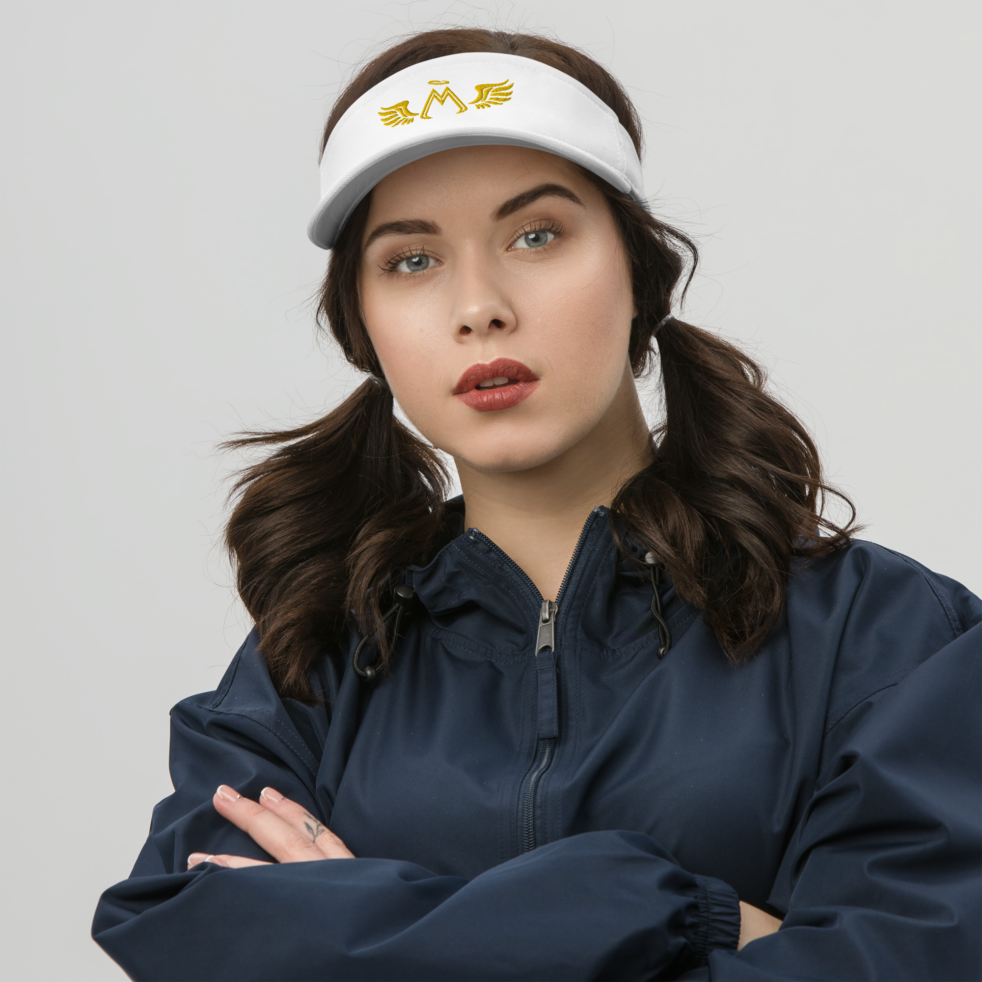 White Visor With Embroidered Gold MM Iconic Logo