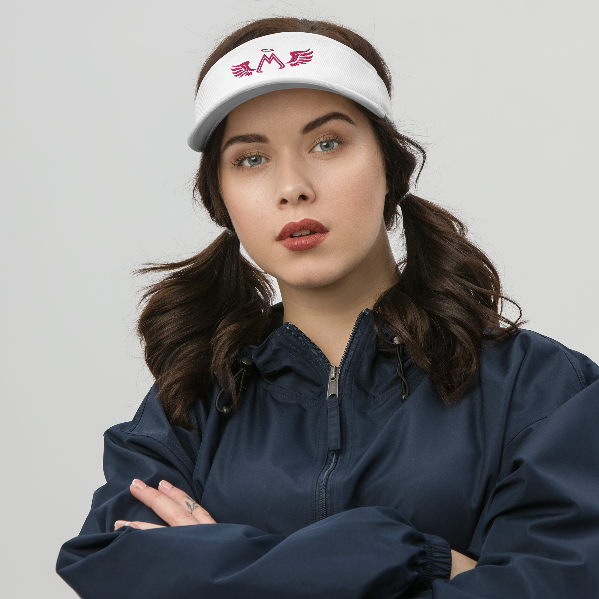 White Visor With Embroidered Pink MM Iconic Logo