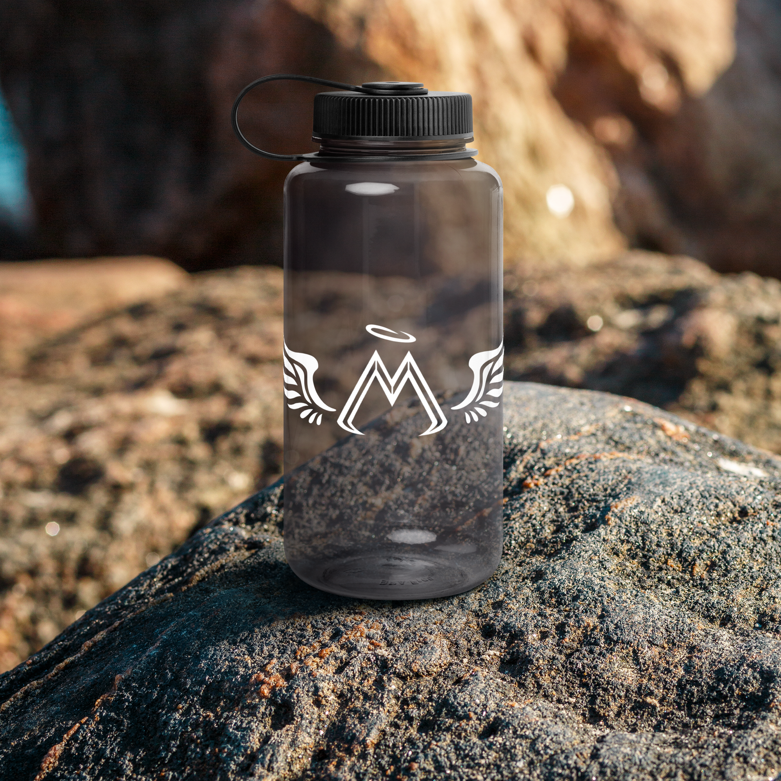 Grey Wide Mouth Plastic Water Bottle With White MM Iconic Logo