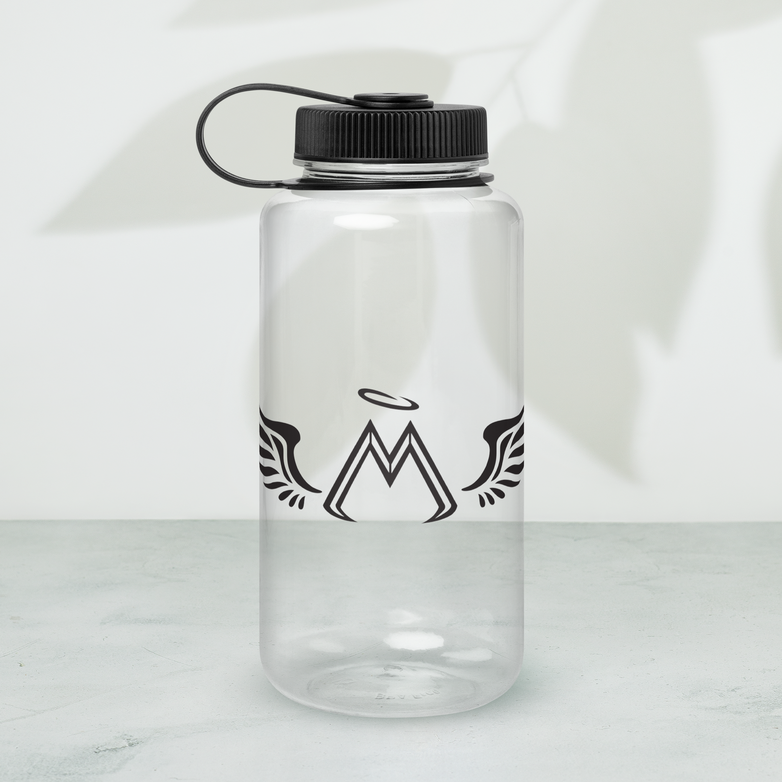 Clear Wide Mouth Plastic Water Bottle With Black MM Iconic Logo