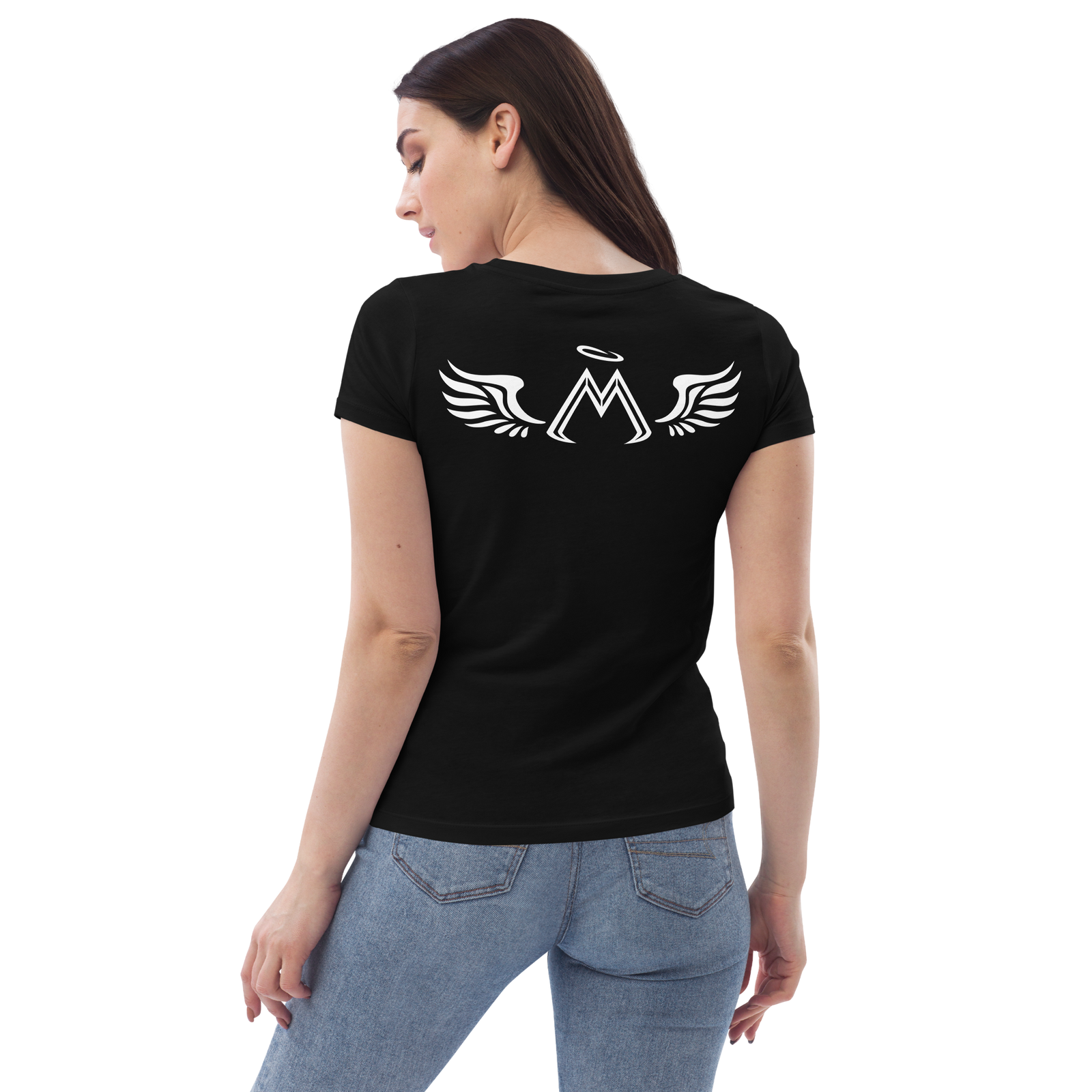 Black Women's Fitted Eco Tee With White MM Iconic Logo