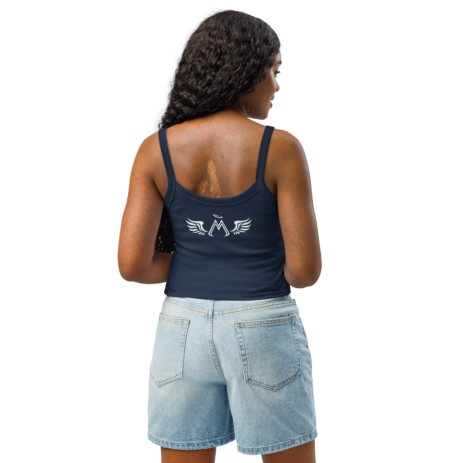 Women’s Navy Micro-Rib Tank Top With White MM Iconic Logo