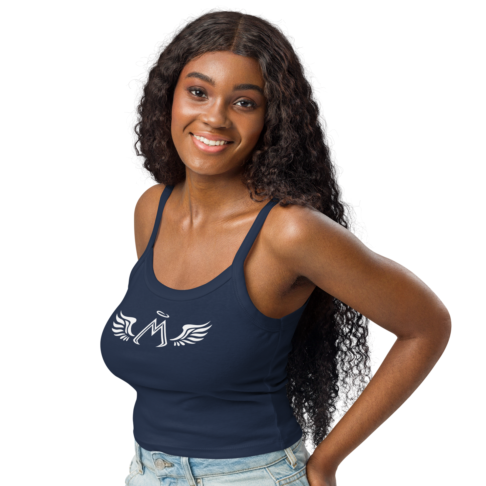 Women’s Navy Micro-Rib Tank Top With White MM Iconic Logo