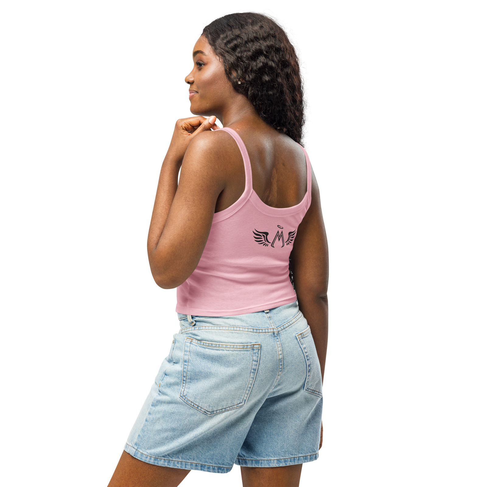 Women’s Pink Micro-Rib Tank Top With Black MM Iconic Logo