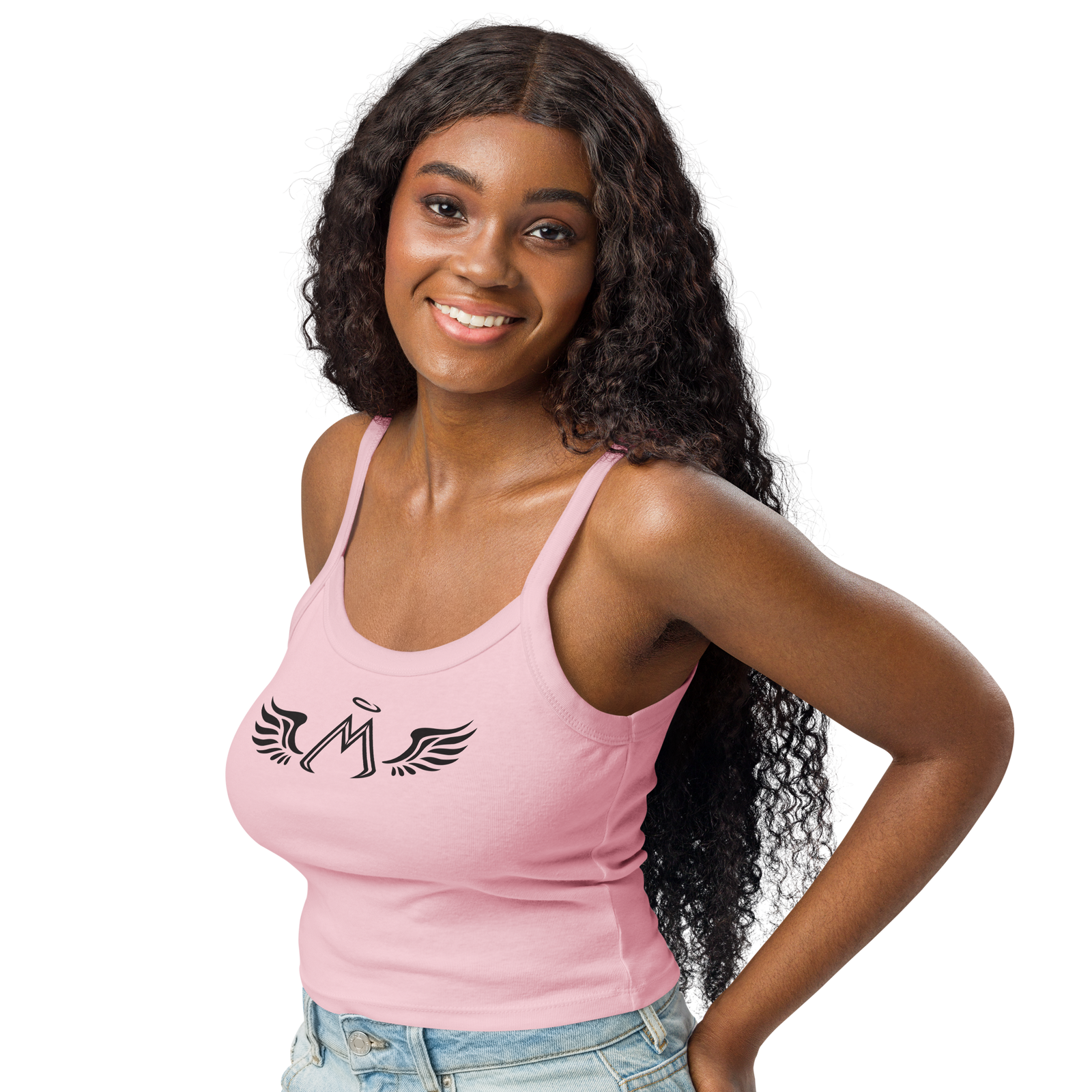 Women’s Pink Micro-Rib Tank Top With Black MM Iconic Logo