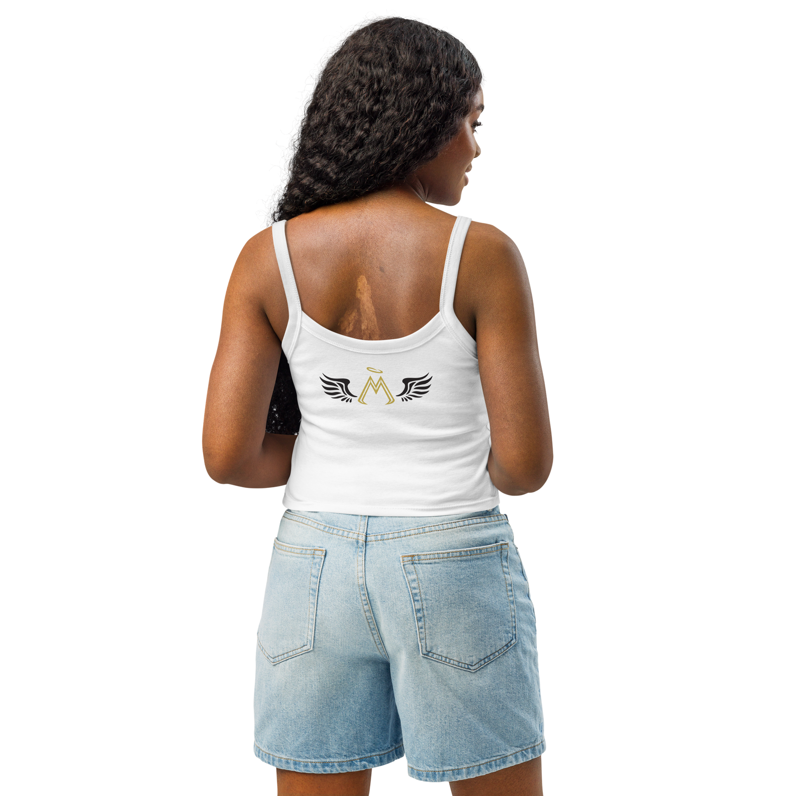 Women’s White Micro-Rib Tank Top With Gold-Black MM Iconic Logo