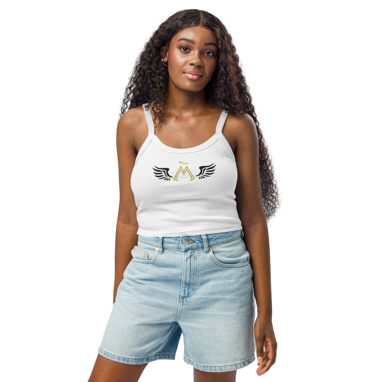 Women’s White Micro-Rib Tank Top With Gold-Black MM Iconic Logo
