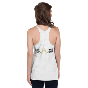White Racerback Tank With Gold-Black MM Iconic Logo