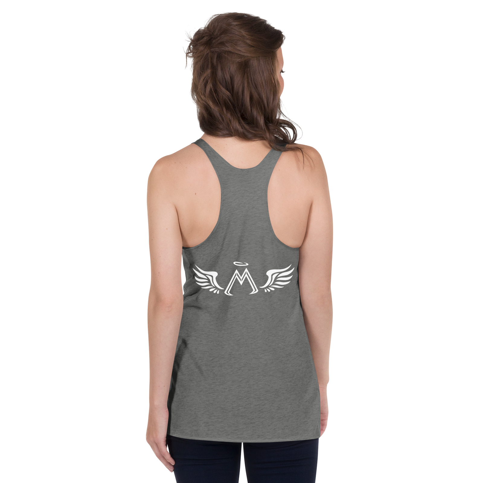 Premium Heather Grey Racerback Tank With White MM Iconic Logo