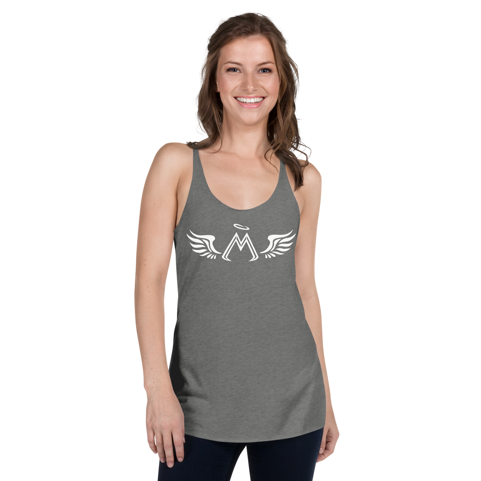 Premium Heather Grey Racerback Tank With White MM Iconic Logo