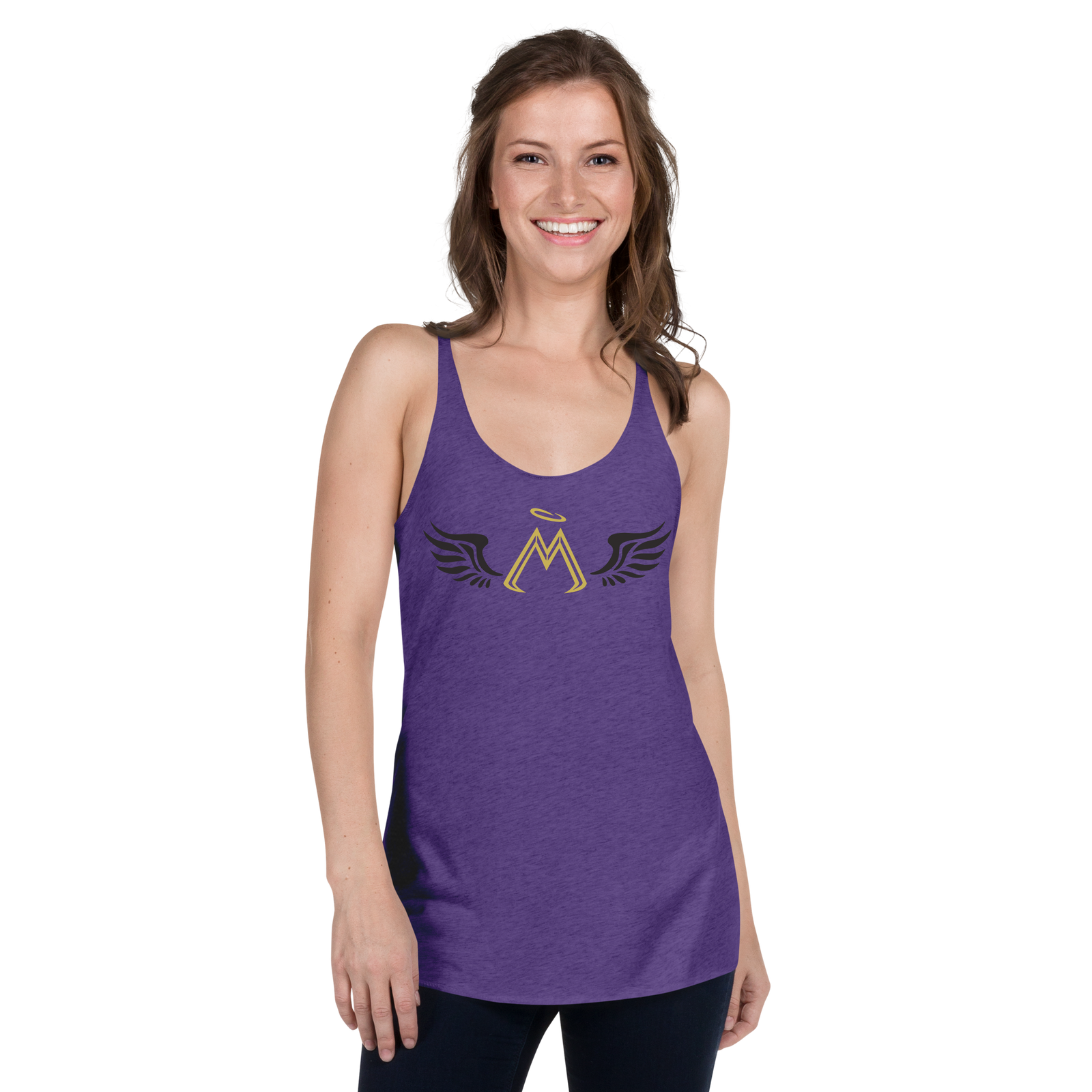 Purple Racerback Tank With Gold-Black MM Iconic Logo