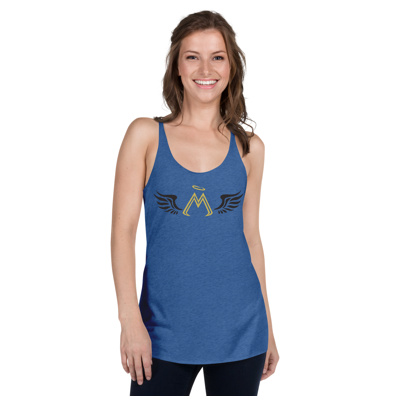 Blue Racerback Tank With Gold-Black MM Iconic Logo