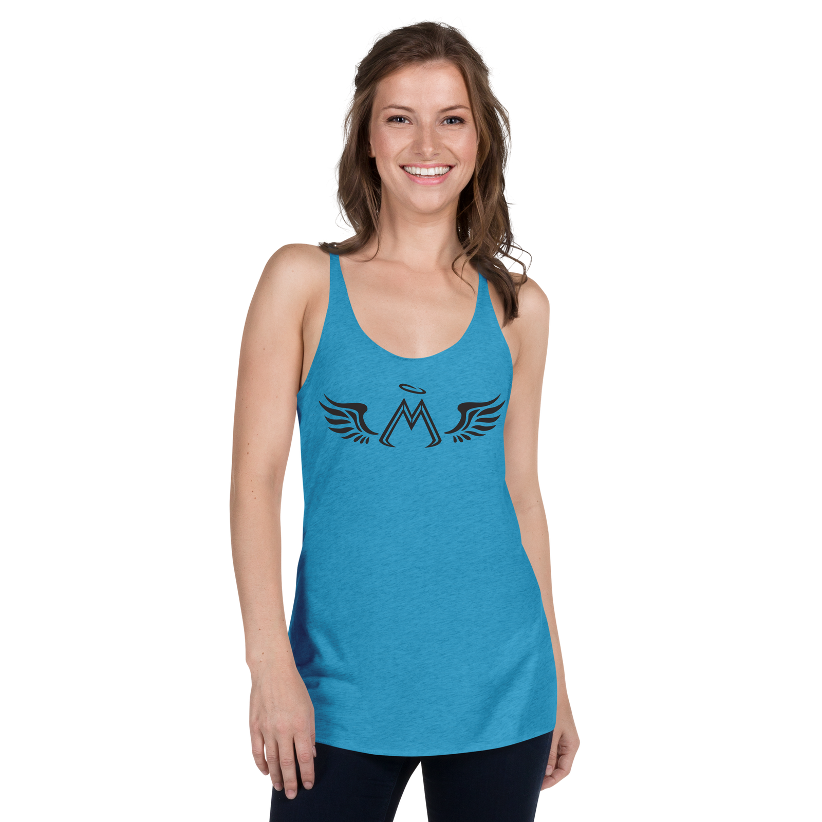 Ocean Blue Racerback Tank With Black MM Iconic Logo