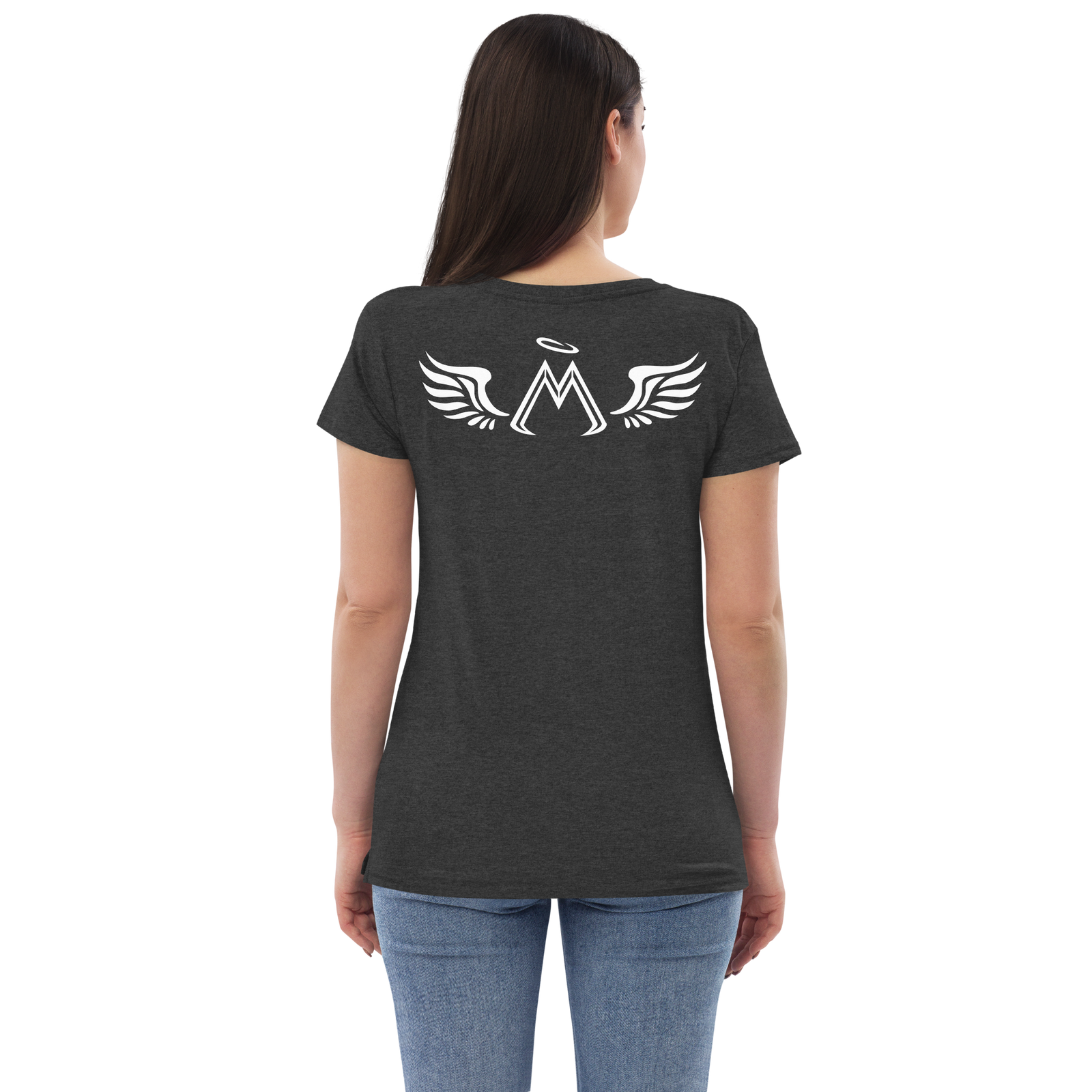 Charcoal Heather Women’s Recycled V-Neck T-Shirt With White MM Iconic Logo