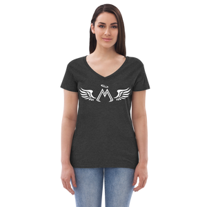 Charcoal Heather Women’s Recycled V-Neck T-Shirt With White MM Iconic Logo