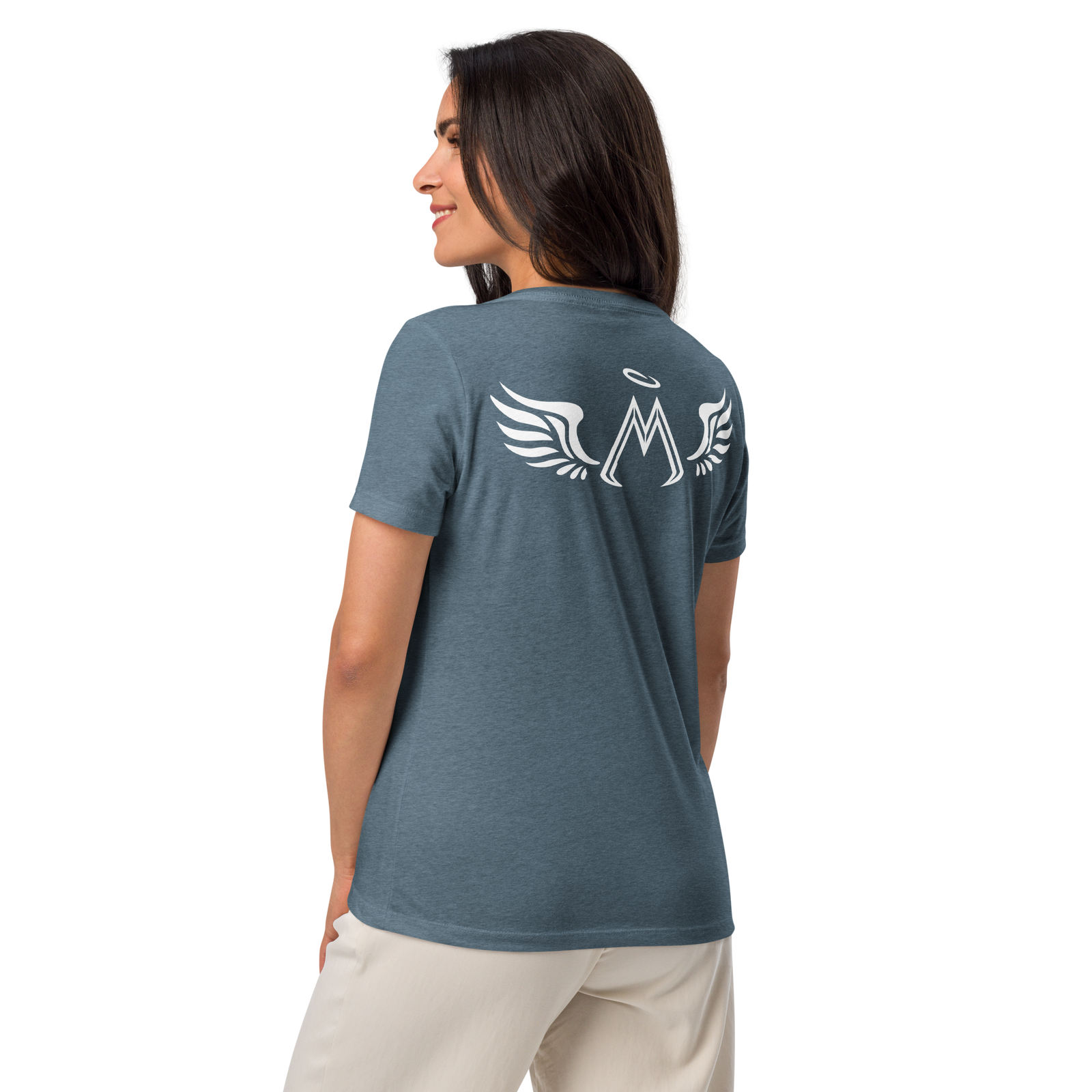 Heather Slate Women’s Relaxed V-Neck T-Shirt With White MM Iconic Logo