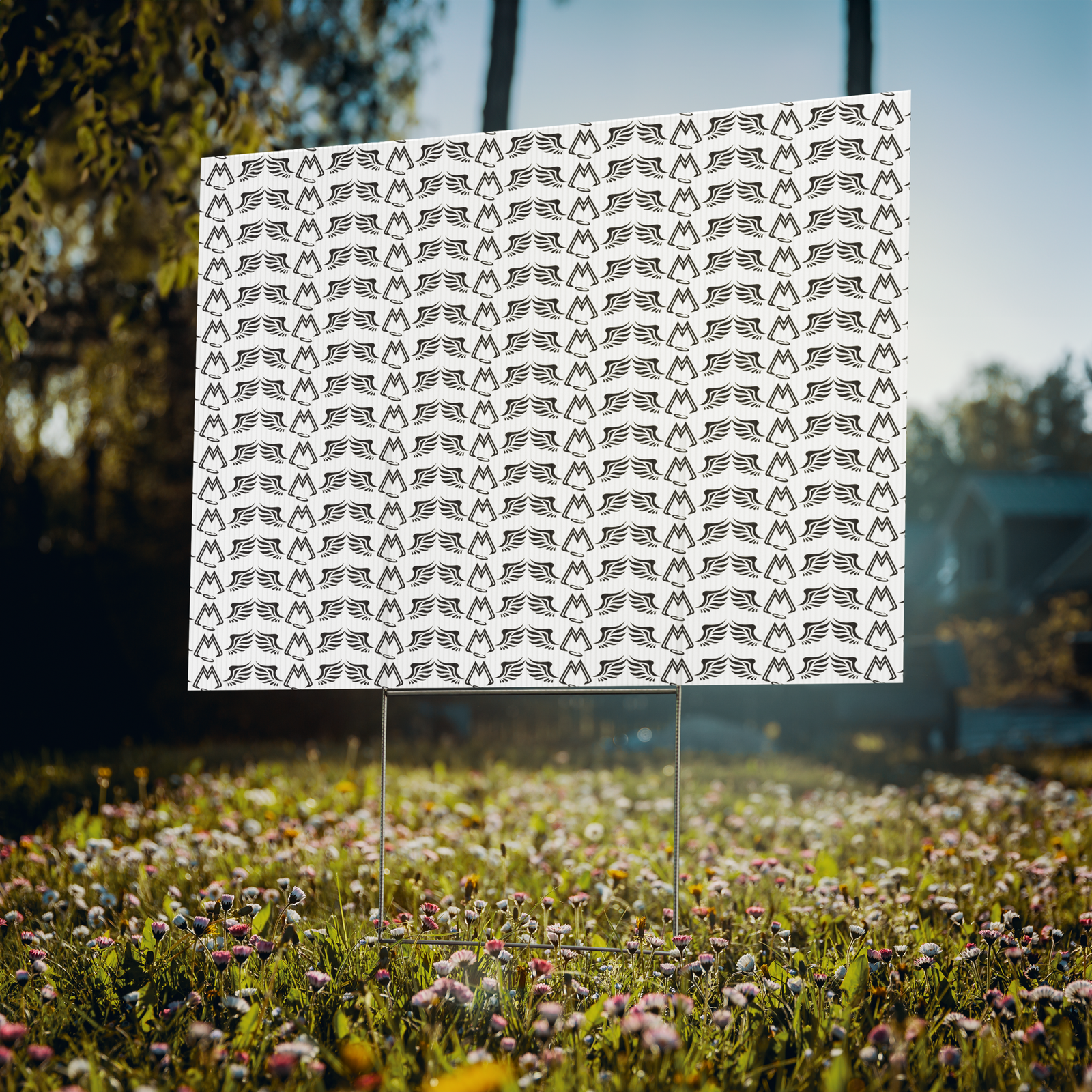 White Yard Sign With Duplicated Black MM Iconic Logo
