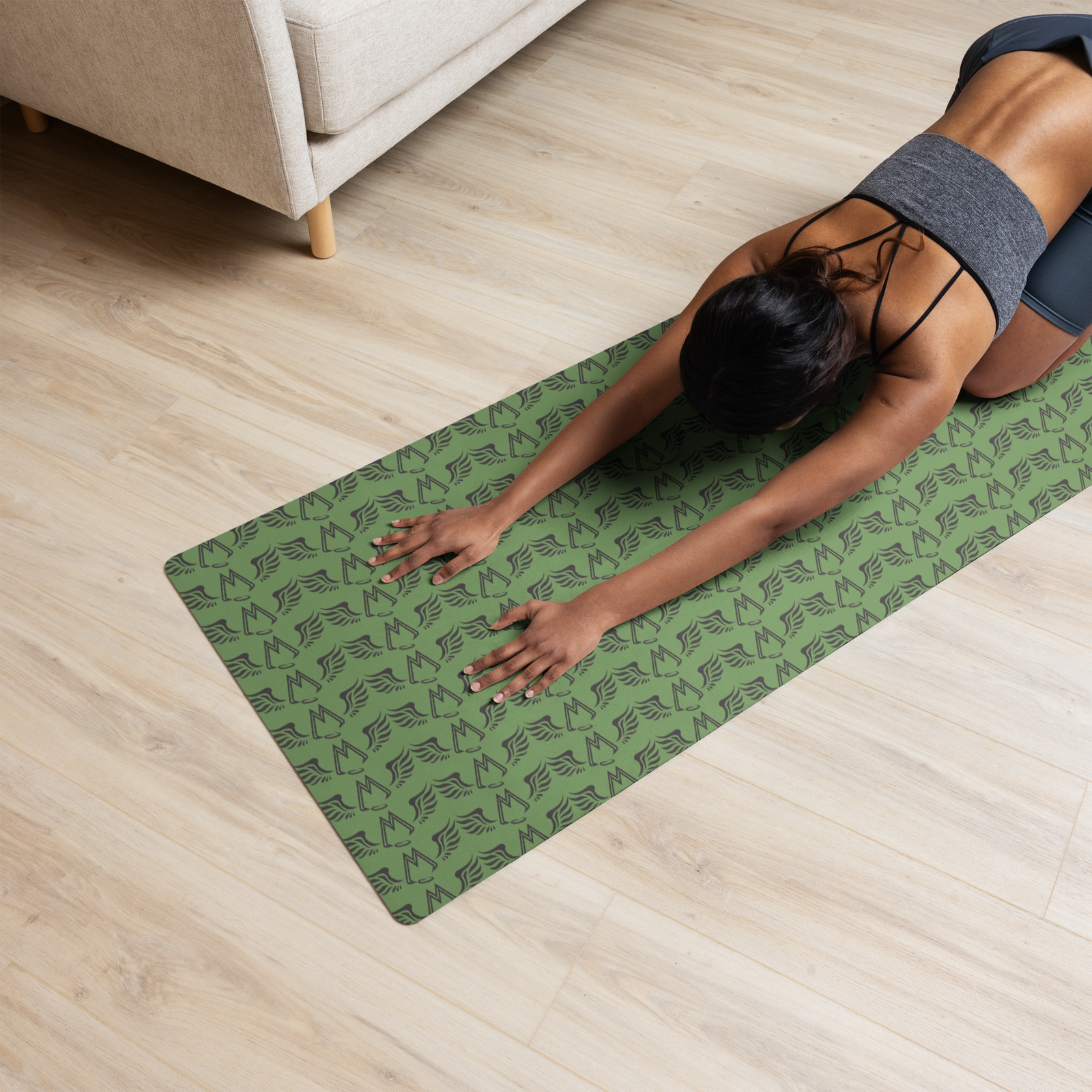 Army Green Yoga Mat With Duplicated Black MM Iconic Logo