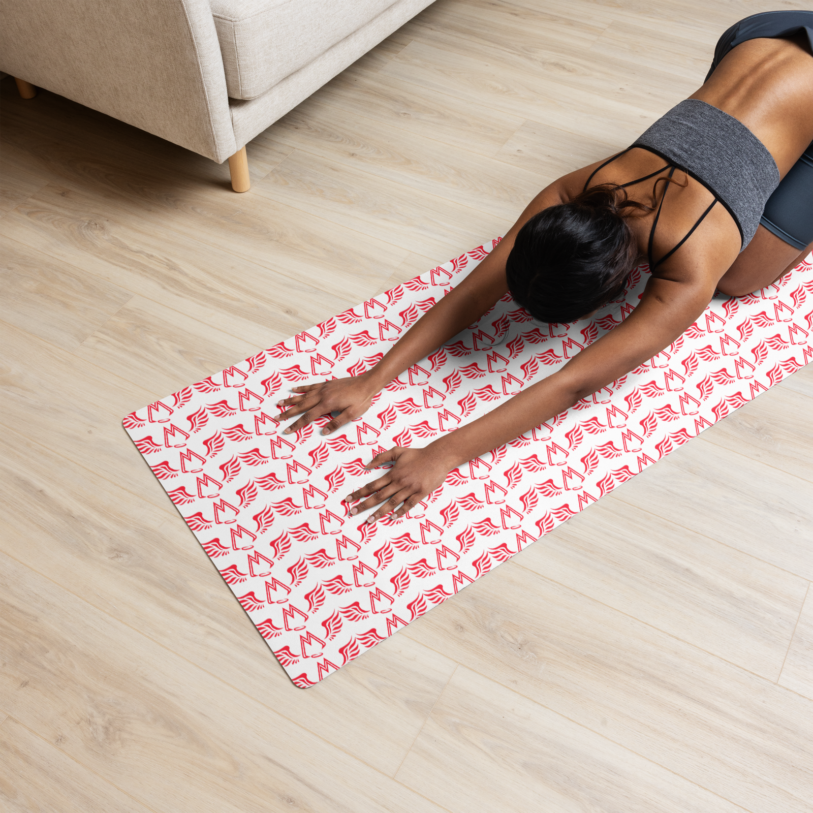 White Yoga Mat With Duplicated Red MM Iconic Logo