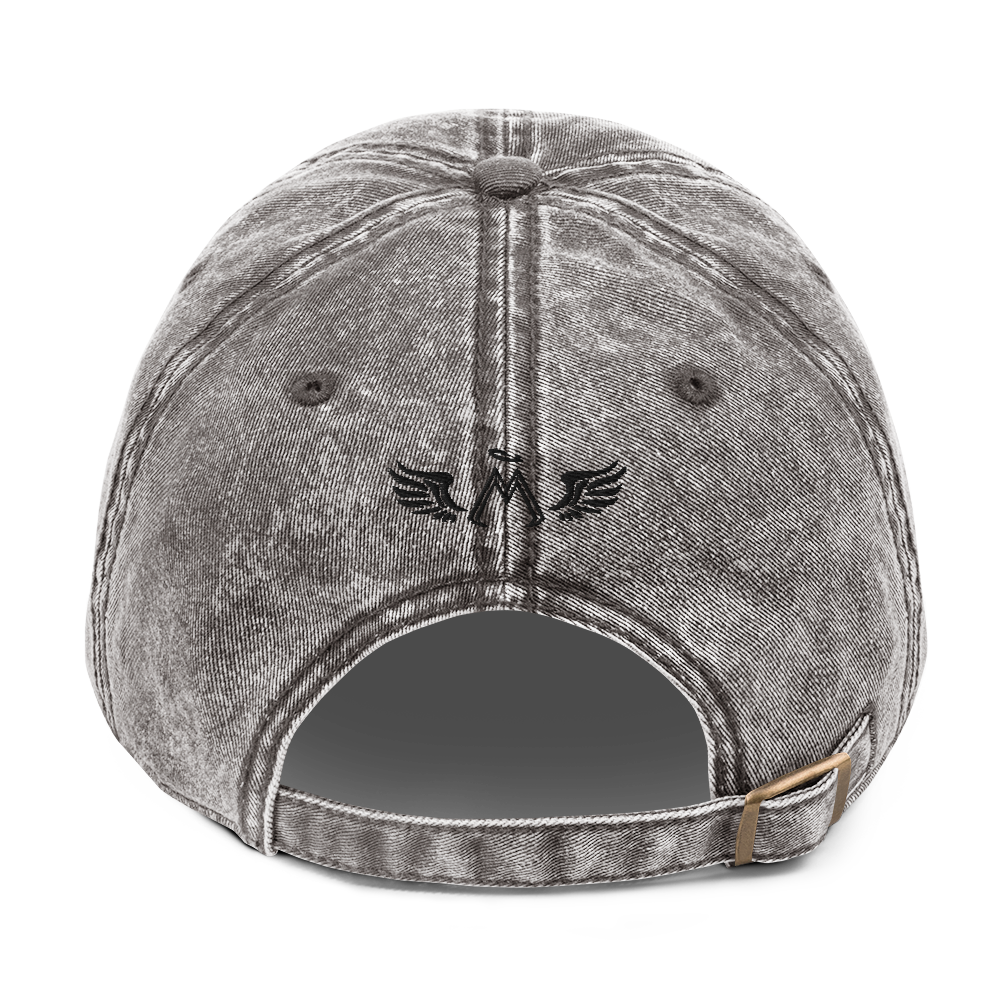 Charcoal Grey Vintage Cotton Dad Hat With Embroidered Black MM Iconic Logo