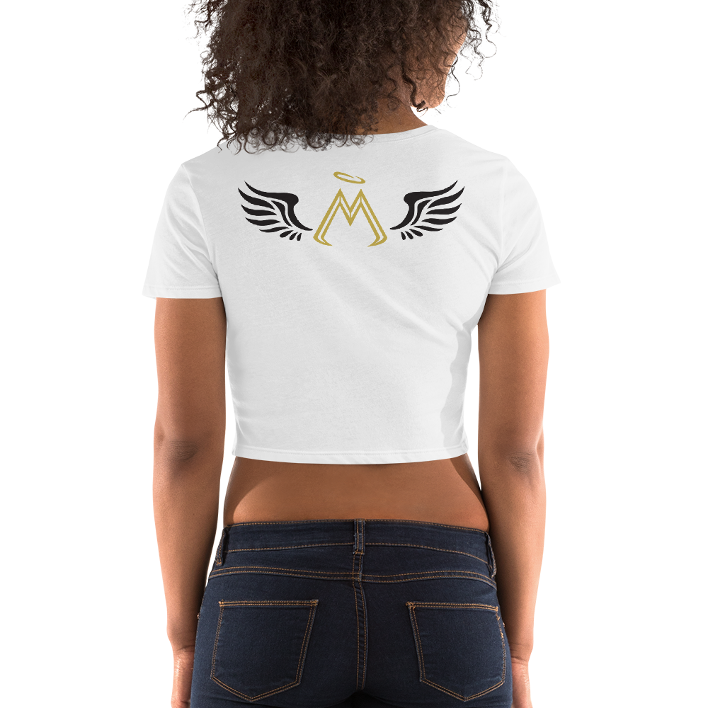 White Crop Top With Gold-Black MM Iconic Logo
