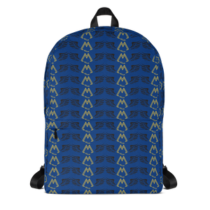 Blue Backpack With Duplicated Gold-Black MM Iconic Logo
