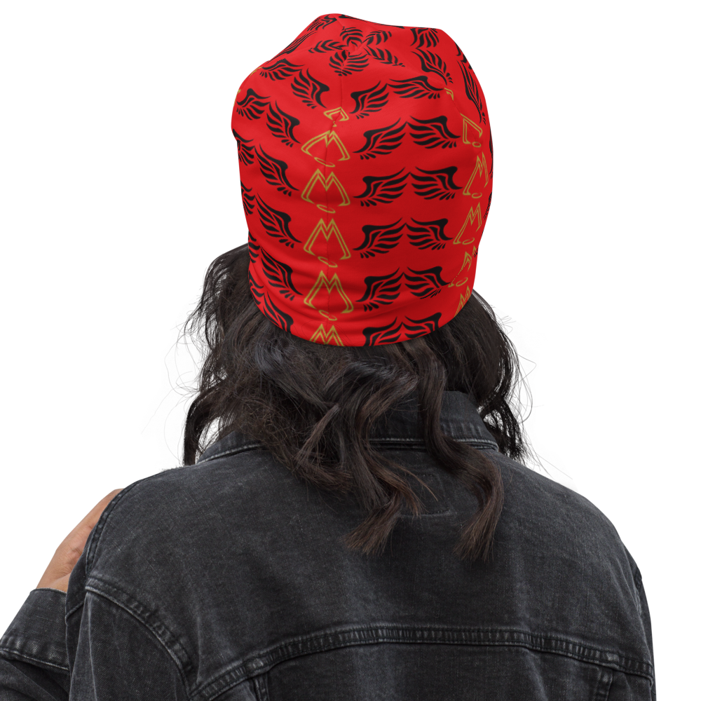 Red Beanie With Duplicated Gold-Black MM Iconic Logo