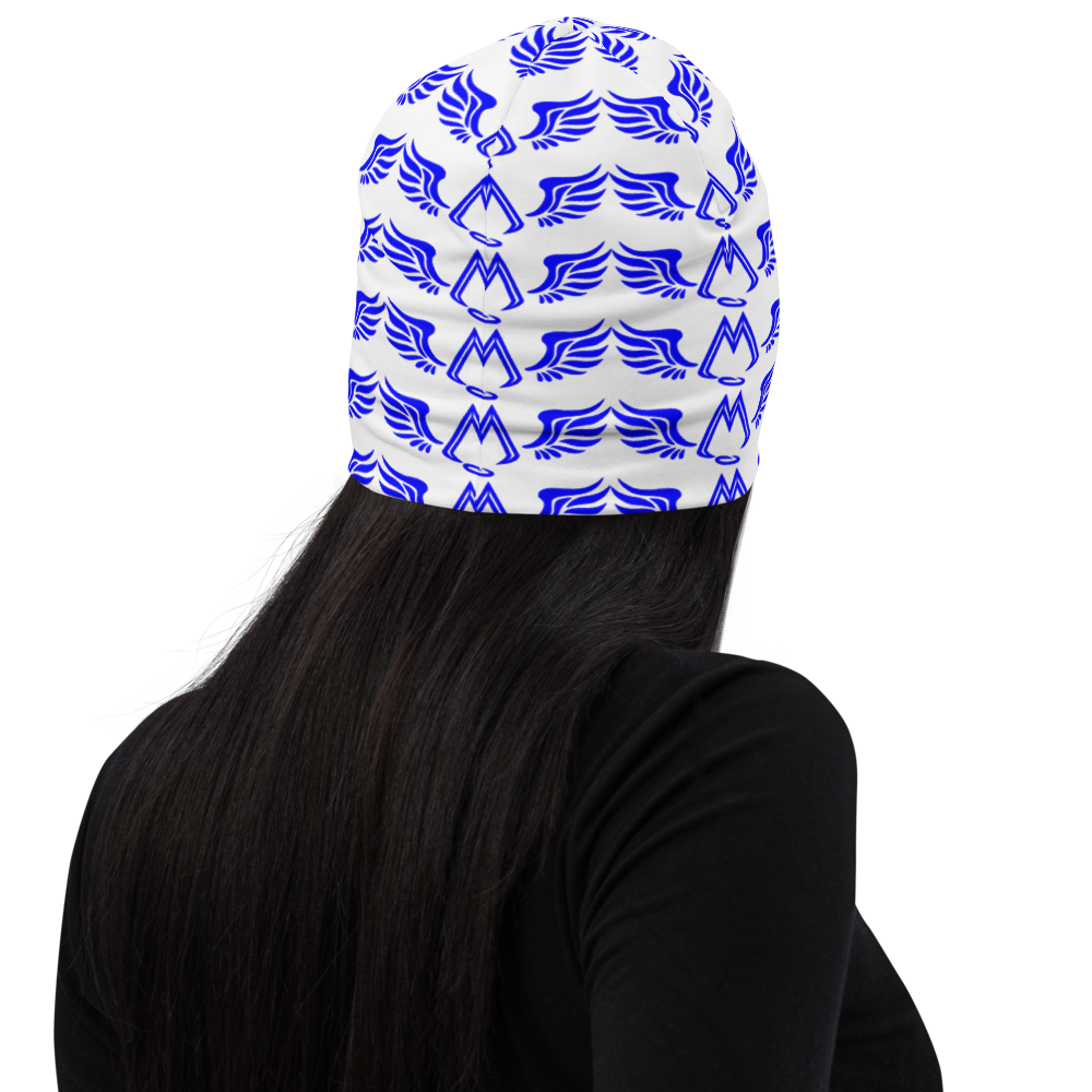 White Beanie With Duplicated Blue MM Iconic Logo