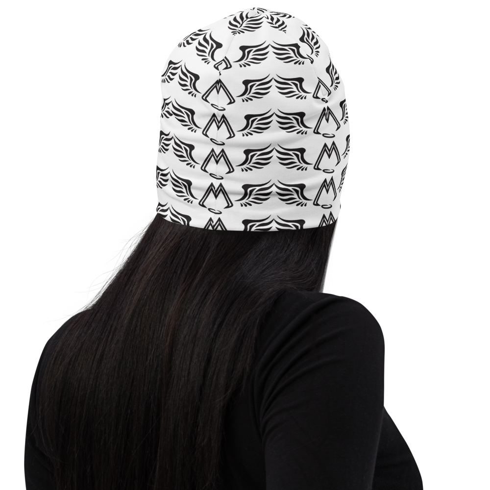 White Beanie With Duplicated Black MM Iconic Logo