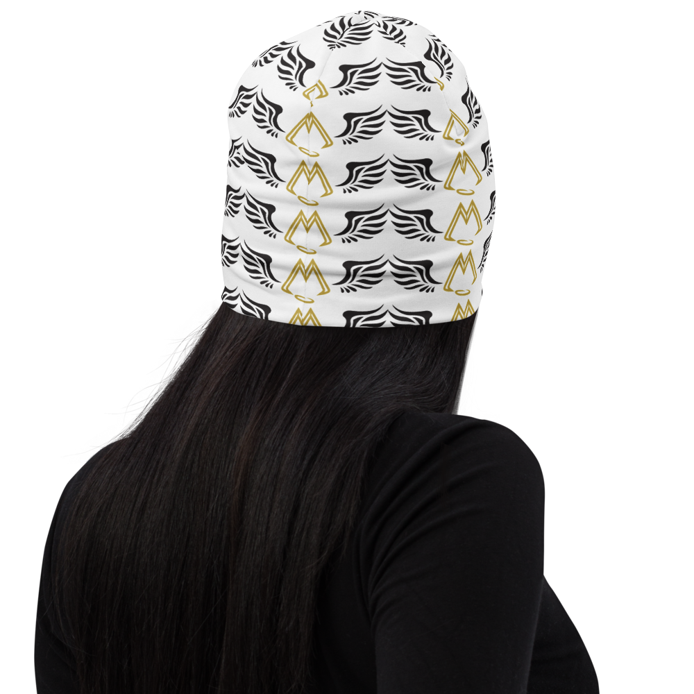 White Beanie With Duplicated Gold-Black MM Iconic Logo