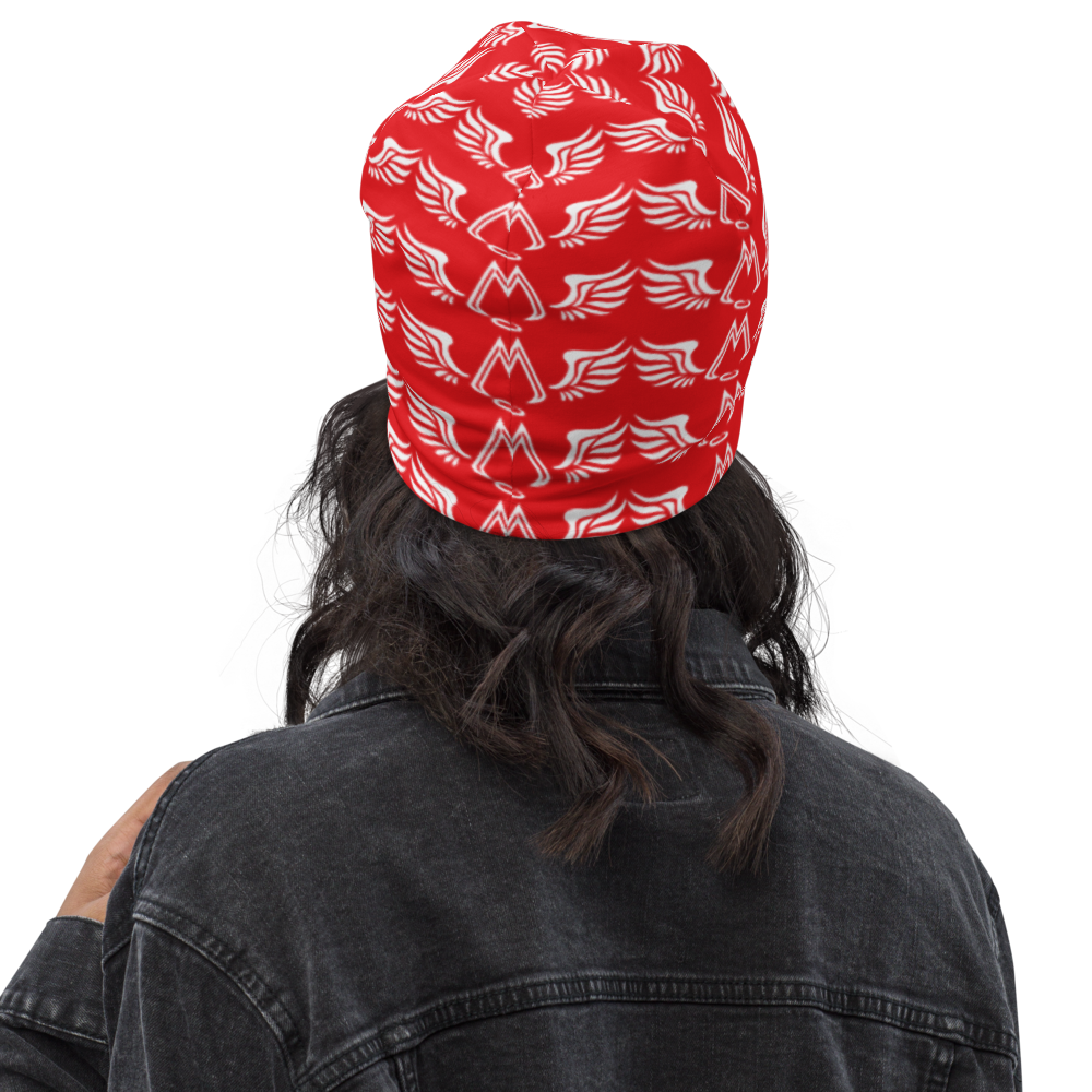 Red Beanie With Duplicated White MM Iconic Logo