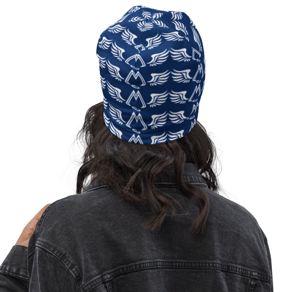 Blue Beanie With Duplicated White MM Iconic Logo