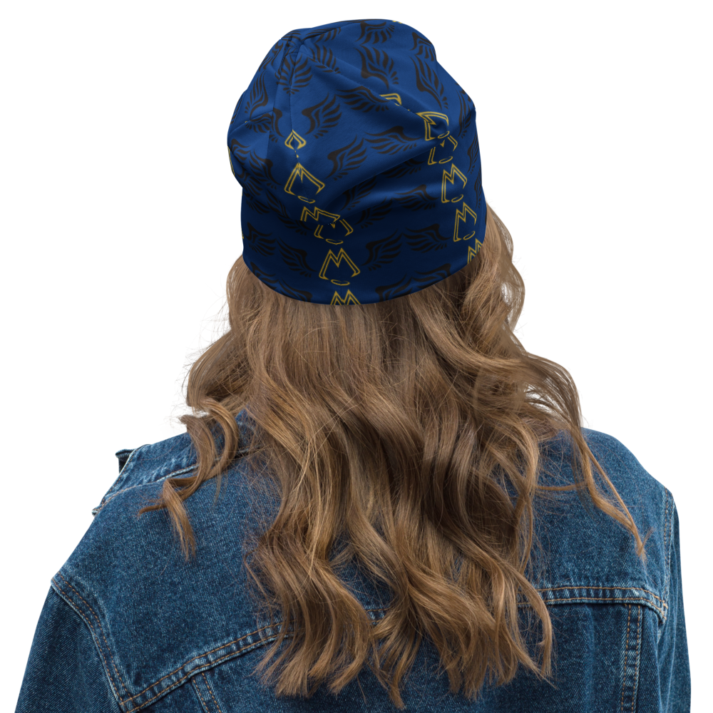Blue Beanie With Duplicated Gold-Black MM Iconic Logo