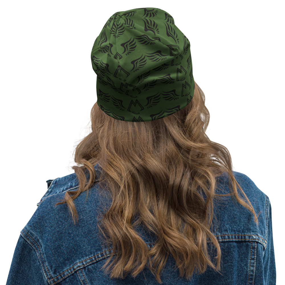 Army Green Beanie With Duplicated Black MM Iconic Logo