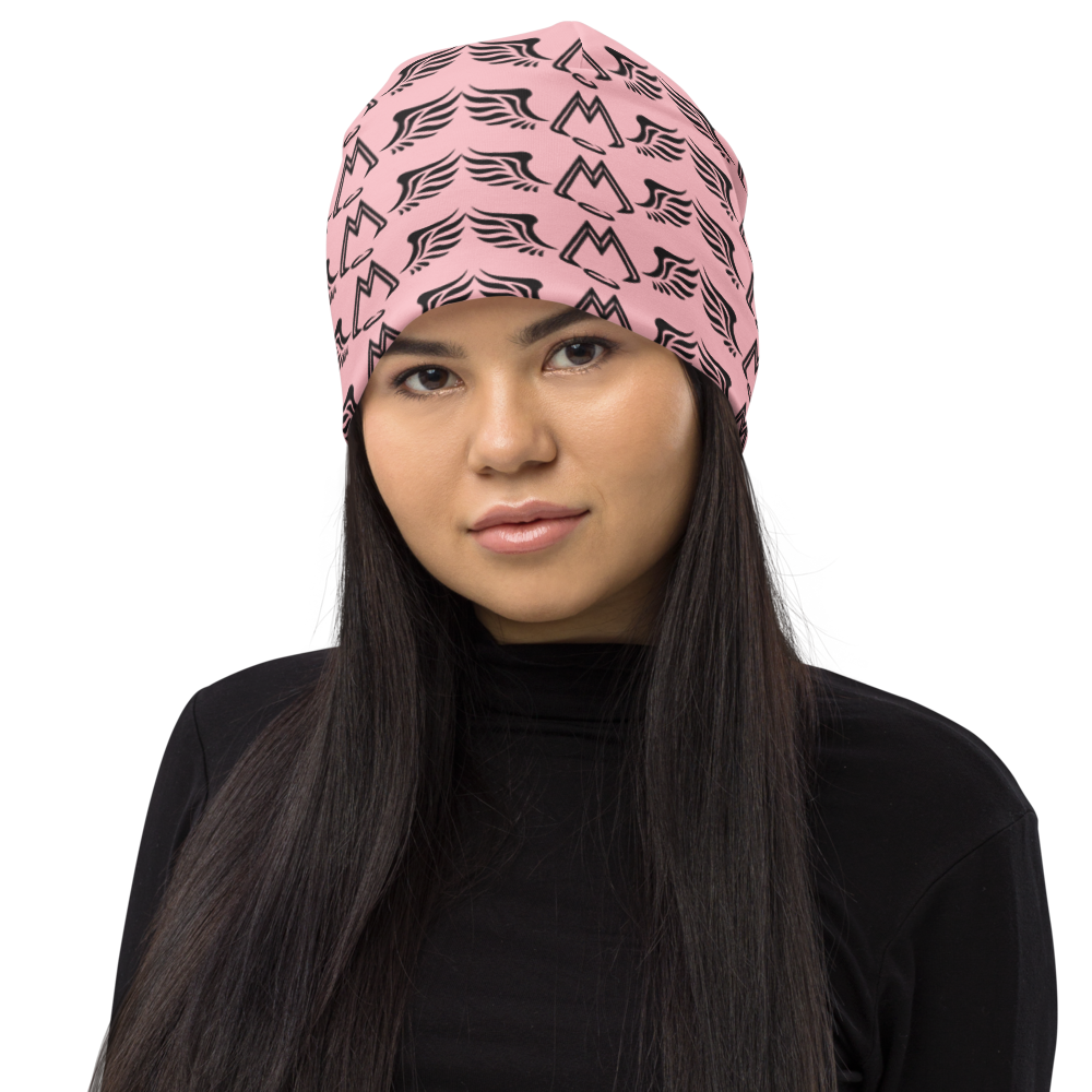 Pink Beanie With Duplicated Black MM Iconic Logo