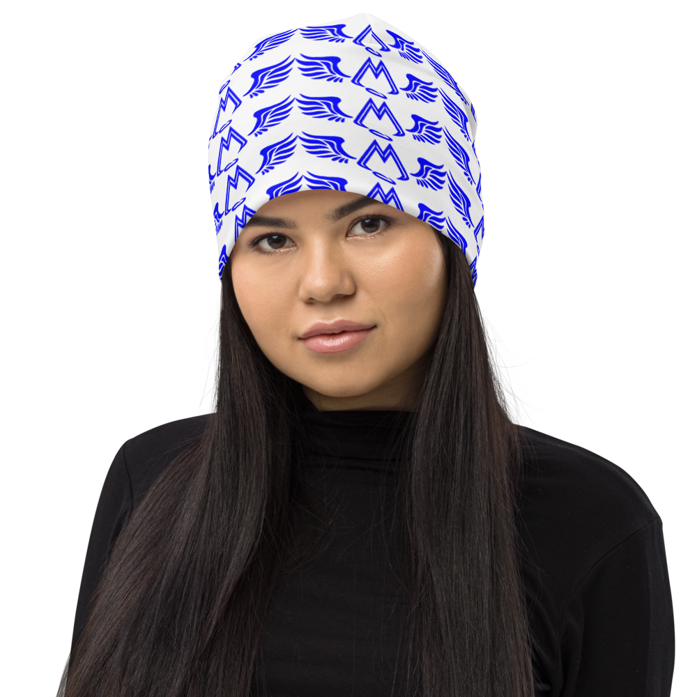 White Beanie With Duplicated Blue MM Iconic Logo