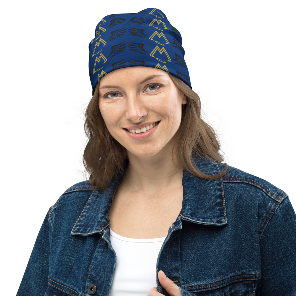 Blue Beanie With Duplicated Gold-Black MM Iconic Logo