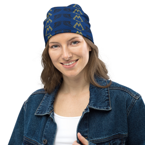 Blue Beanie With Duplicated Gold-Black MM Iconic Logo