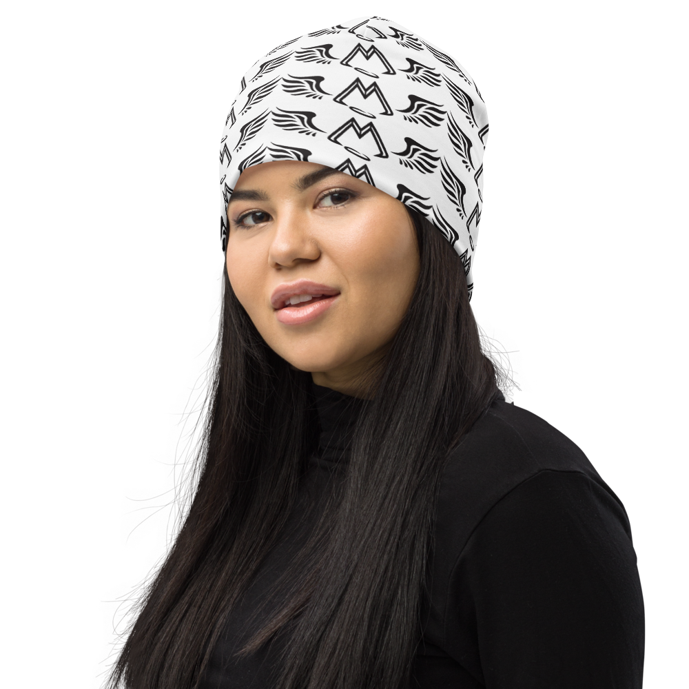 White Beanie With Duplicated Black MM Iconic Logo