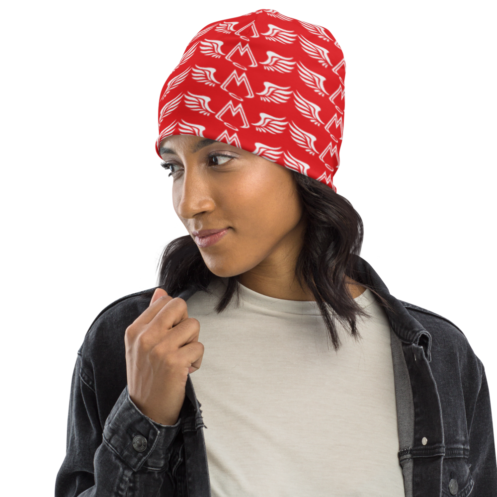 Red Beanie With Duplicated White MM Iconic Logo
