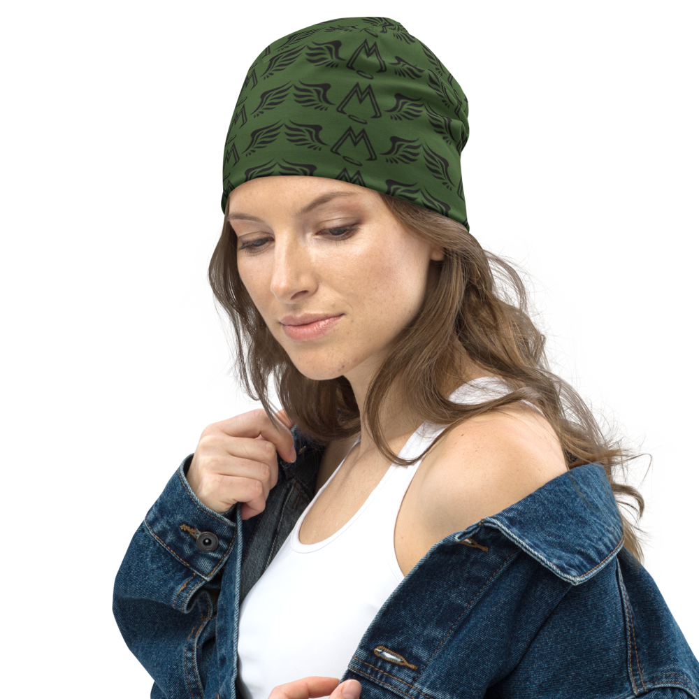 Army Green Beanie With Duplicated Black MM Iconic Logo