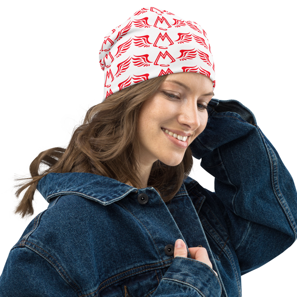 White Beanie With Duplicated Red MM Iconic Logo