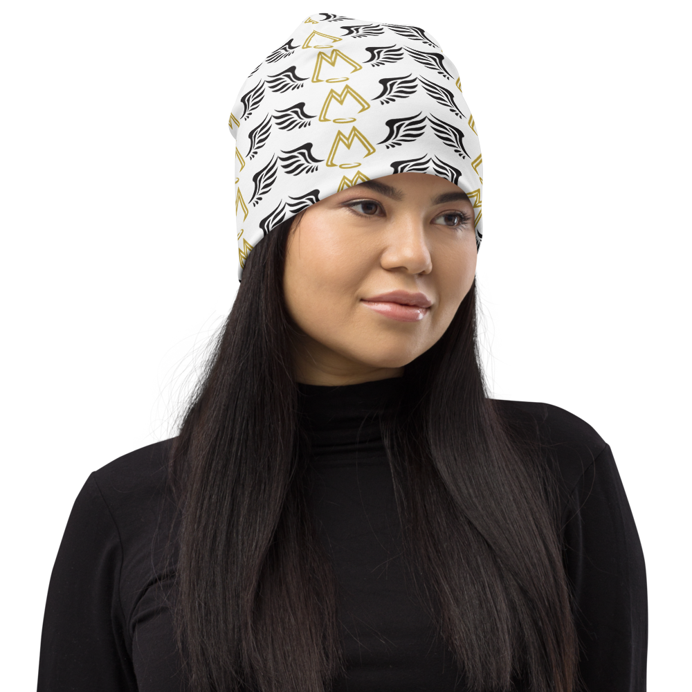 White Beanie With Duplicated Gold-Black MM Iconic Logo